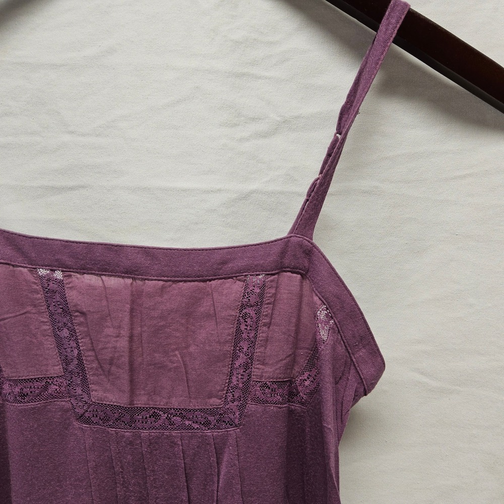 Susina Cami Tank Top Womens Small Purple Lace Trim Modal Boho Pleated BP241665JR